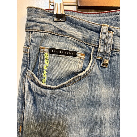 PHILIPP PLEIN Super straight Cut Washed blue Distressed Jeans Size 32 x 32 - Picture 8 of 10